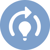 Icon with lightbulb and arrow showing continuous learning